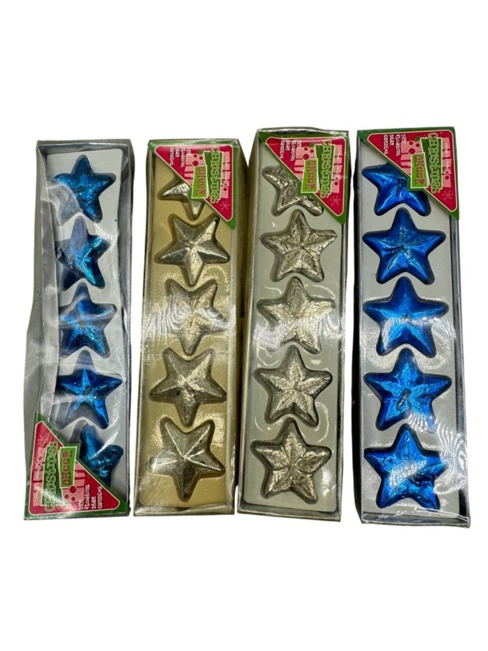 Christmas cheer set of 4 5pk floating star candles gold blue holiday decor READ